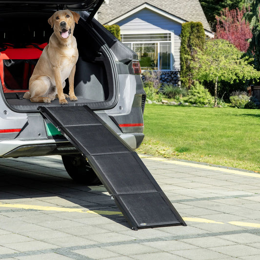 Rampa plegable Premium de aluminio para perros grandes y senior - Aluminio reforzado y acceso seguro al coche ( Hasta 60 kg )