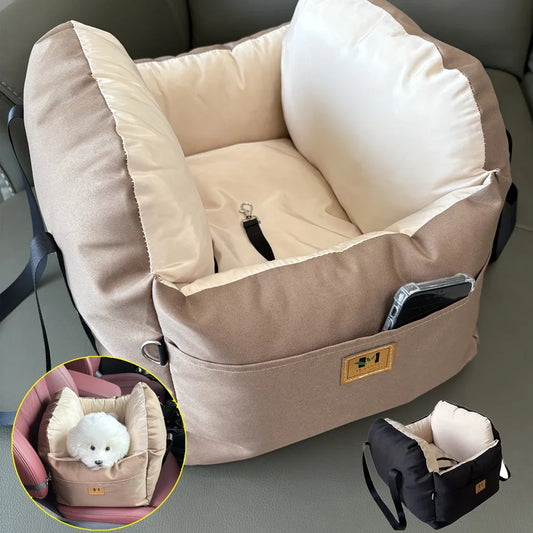 Asiento delantero para perros pequeños con cinturón de seguridad - Cama de viaje cómoda y lavable