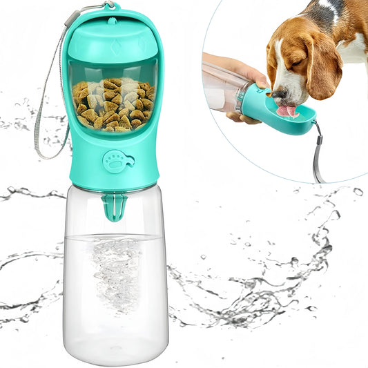 Botella portátil para perros con dispensador de agua y comida